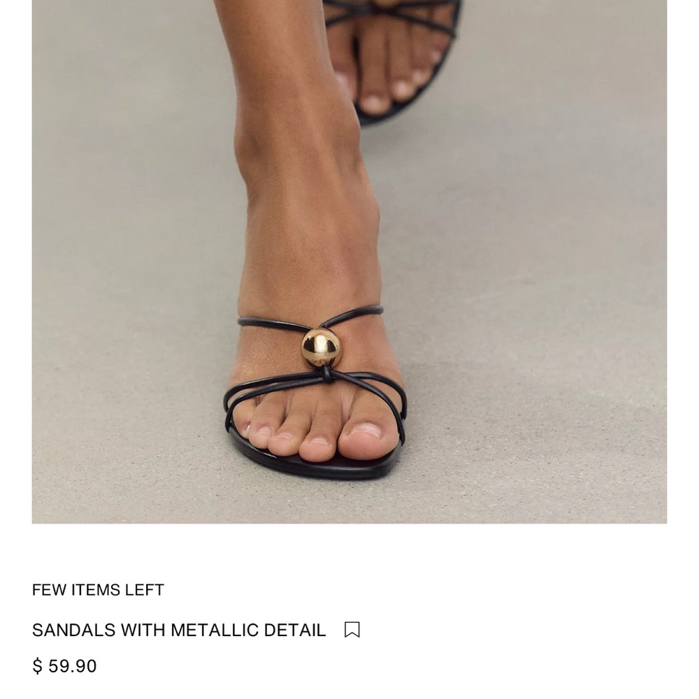 Zara Black Sandals with Metallic Gold Accent